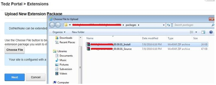 Upload new extension package